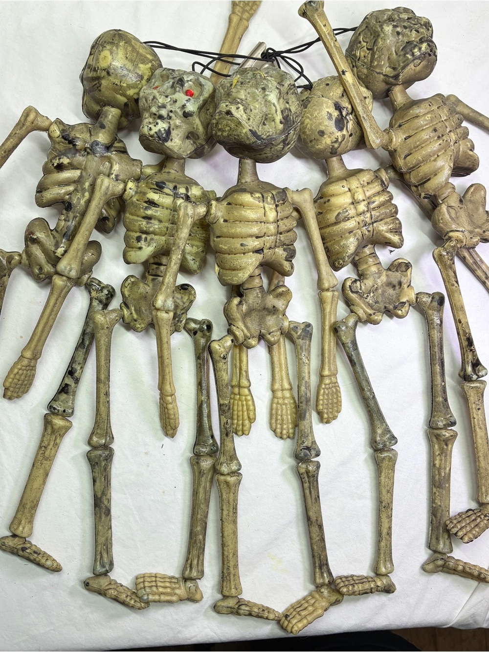 Lot of 5  Vintage Hollow Plastic Skeletons have string to hang, 16” tall